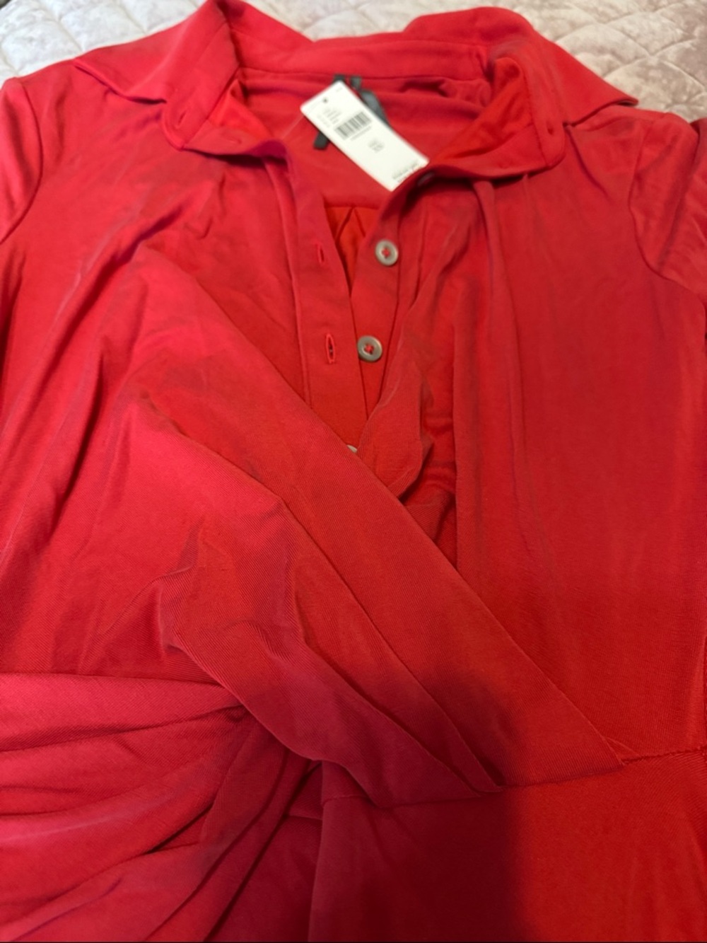Anthropologie Red Long Sleeve Maxi Dress with Waist Tie - Picture 3 of 5